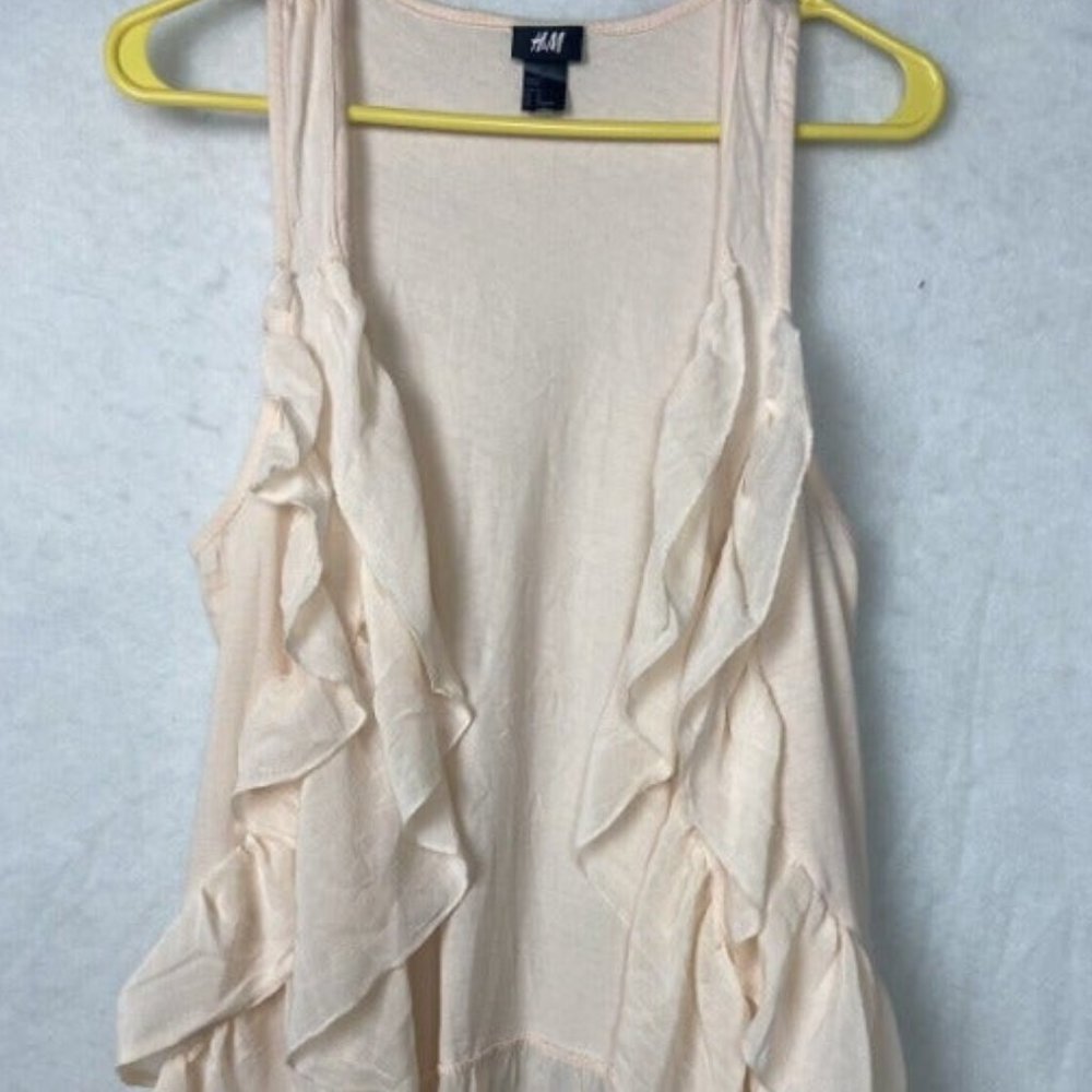 H&M Cream Ruffle sleeveless Women's Open Front Cocoon Cardigan size M